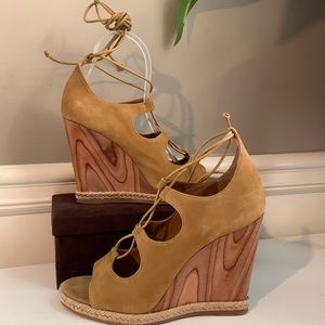 Tory Burch Raya Suede Lace Up Wedges Sandal